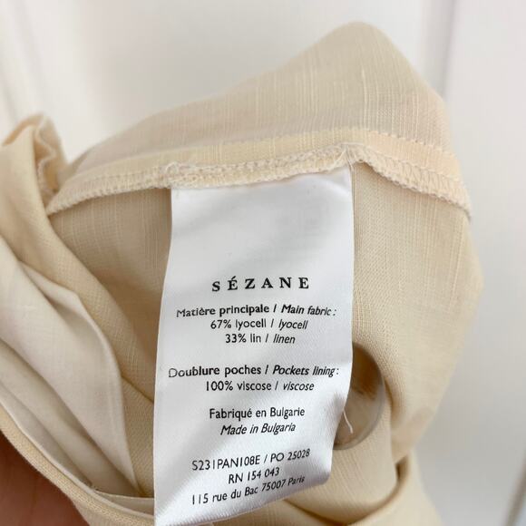 NWT Sezane Emilio Mid Rise Straight Wide Leg Cropped Trouser Pant Beige Size 8 - Picture 8 of 8